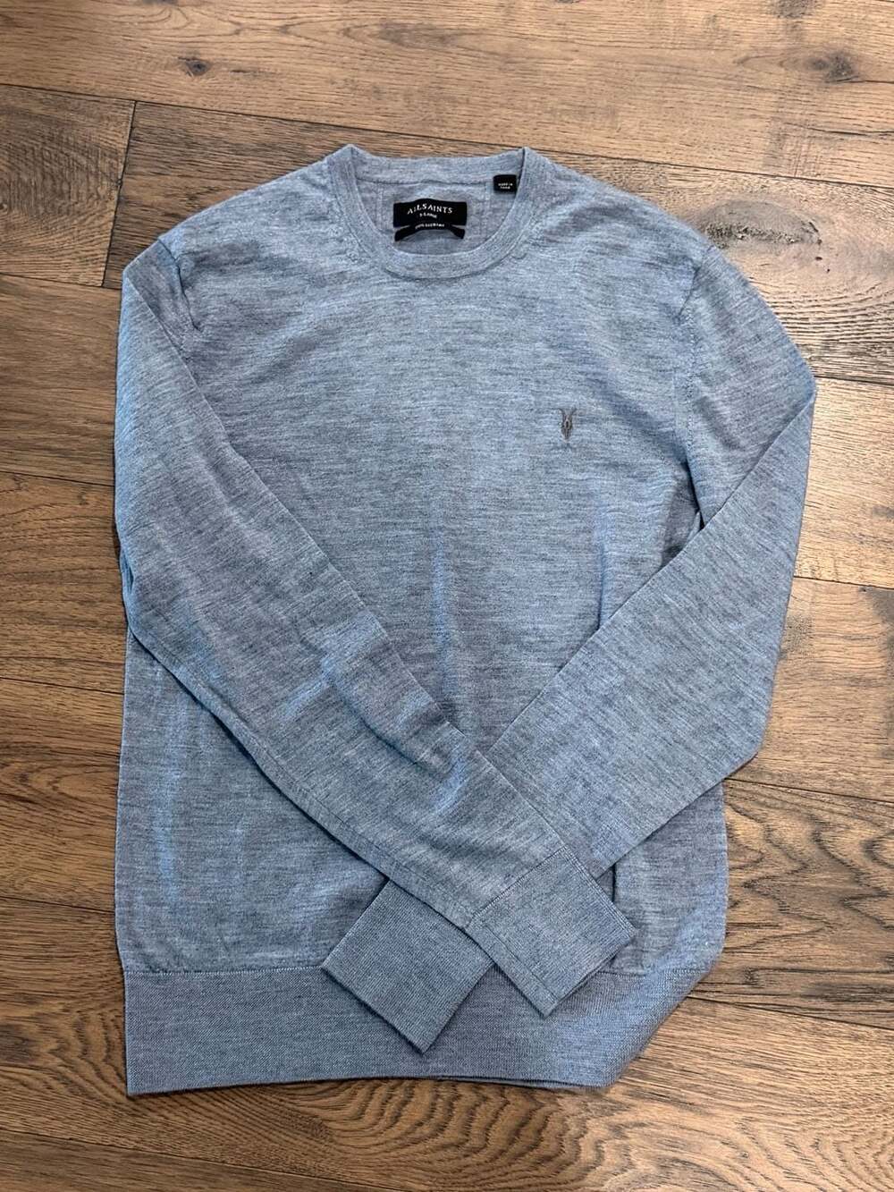 AllSaints Mode Merino Crew Neck Ramskull Jumper Gray Size X-Large